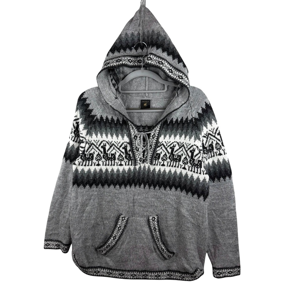 Alpaca Sebsatex Peruvian Lounge Hoodie Sweater Andean Nordic Knit Sz M‎ (appox)